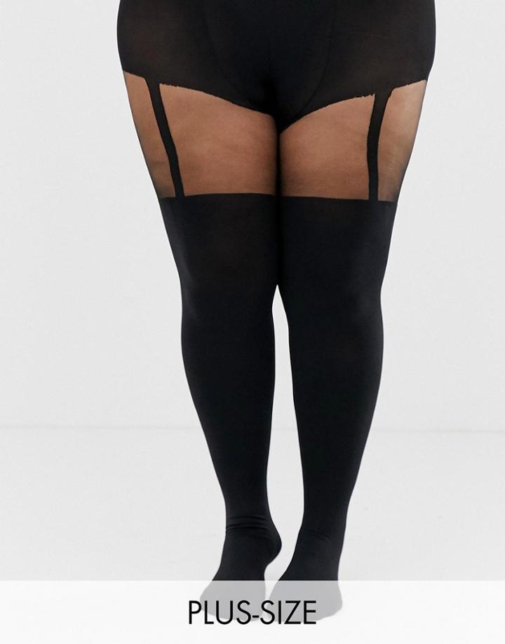 Pretty Polly Curve Suspender Tights In Black - Black