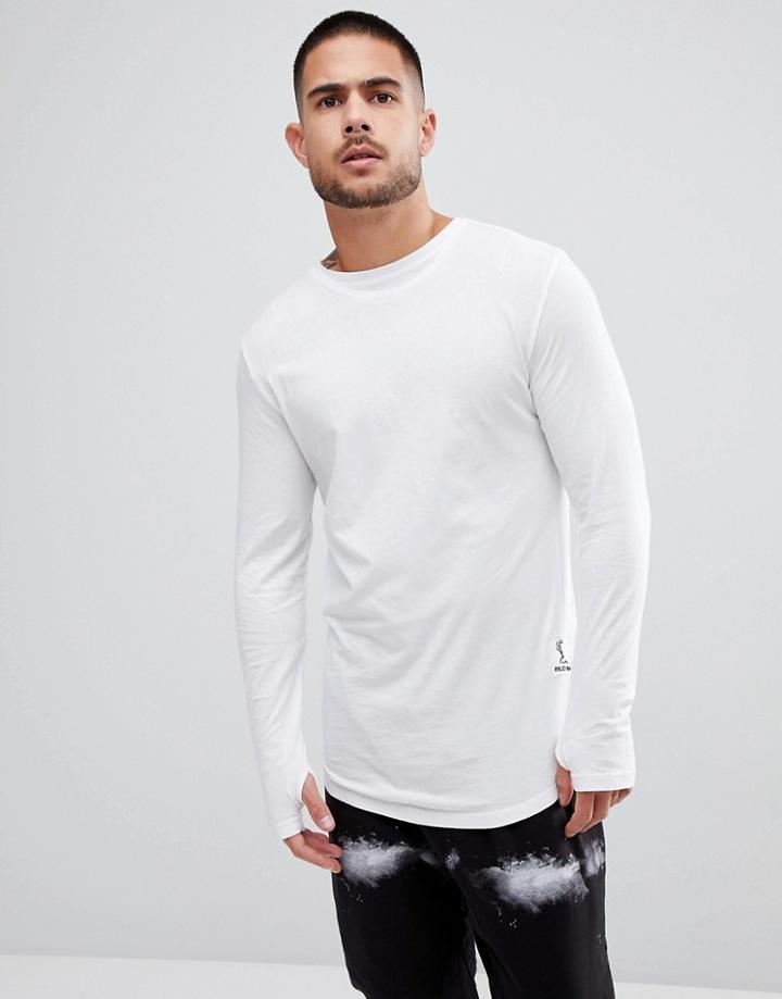 Religion Long Sleeve T-shirt With Curved Hem And Double Neck - White