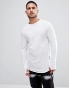 Religion Long Sleeve T-shirt With Curved Hem And Double Neck - White