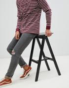 Asos Design 12.5oz Skinny Jeans In Gray With Rips And Busted Knees - Gray