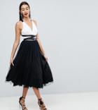 Asos Tall Premium Tulle Midi Prom Dress With Ribbon Ties - Multi
