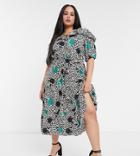 River Island Plus Printed Bardot Midi Dress In Black