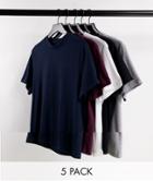 Asos Design Organic 5 Pack T-shirt With Crew Neck-multi
