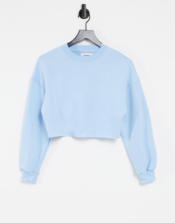 Pull & Bear Cropped Sweatshirt Set In Blue-blues
