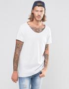 Asos Longline T-shirt With Raw Scoop Neck In Light Grey Marl - Gray