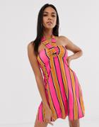 Asos Design Slinky Jersey Beach Sundress With Halter Neck In Multi Stripe