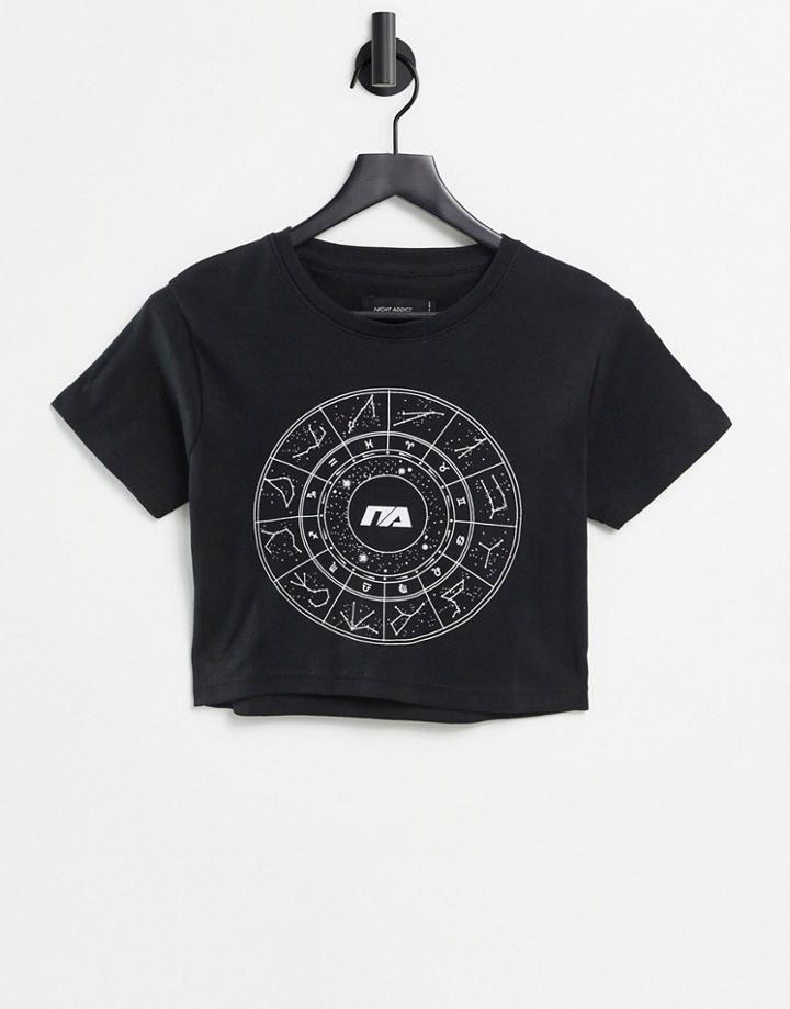 Night Addict Astro Print Ribbed T-shirt-black