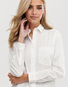 Asos Design Slim Boyfriend Shirt With Pleat Detail Back In Stretch Cotton-white