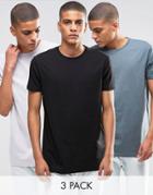 Asos 3 Pack Longline T-shirt With Crew Neck Save 17%