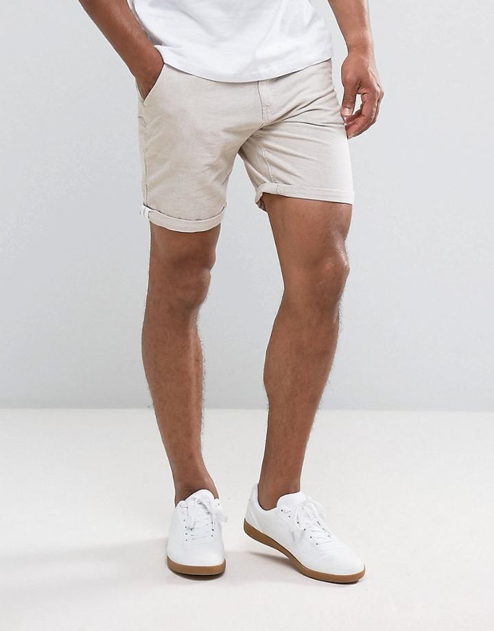 Brave Soul Oxford Cotton Shorts - Stone