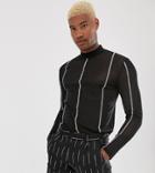 Asos Design Tall Long Sleeve T-shirt With Turtleneck In Mesh With Contrast Stitching