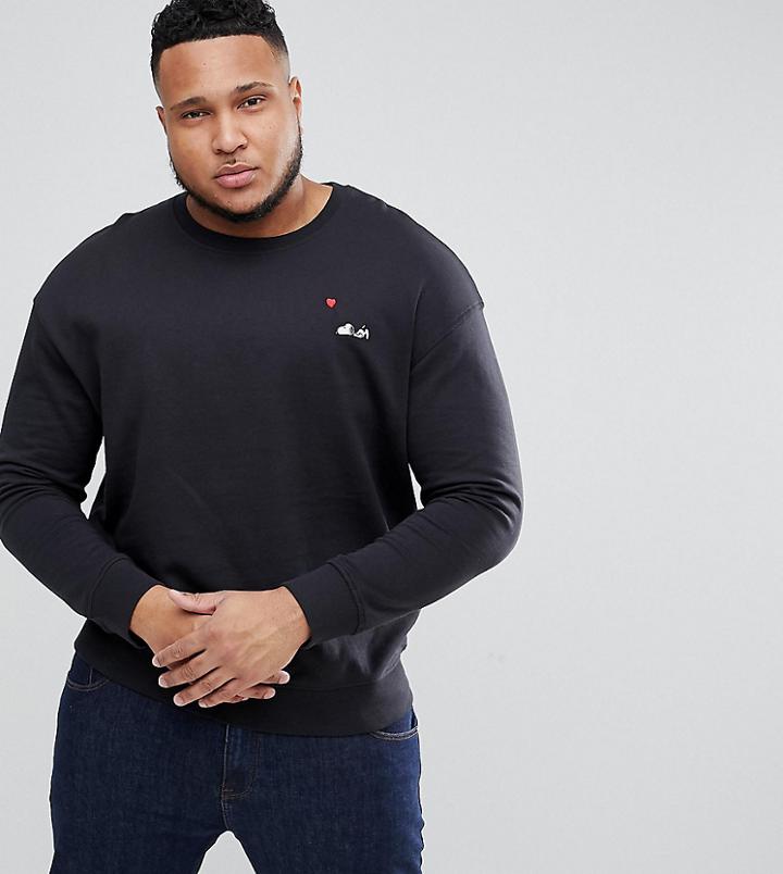 Jack & Jones Originals Plus Sweatshirt With Snoopy Badge - Black