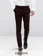 Noose & Monkey Super Skinny Suit Pant With Floral Flocking - Red