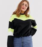 Asos Design Curve Sweatshirt In Neon Color Block With Drawstring Hem-black
