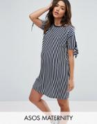 Asos Maternity T-shirt Dress In Stripe With Bow Sleeve - Multi