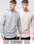 Asos Hoodie & Sweatshirt 2 Pack In Gray Marl/ Pink Save 15%