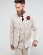Asos Wedding Skinny Suit Jacket In Oatmeal Wool Mix Grid Check - Gray