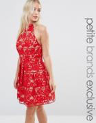 Jarlo Petite Halterneck Cutwork Lace Full Mini Prom Dress - Red