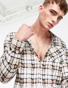 Topman Viscose Check Shirt In Stone-neutral