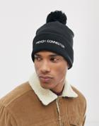 French Connection Logo Bobble Beanie-black