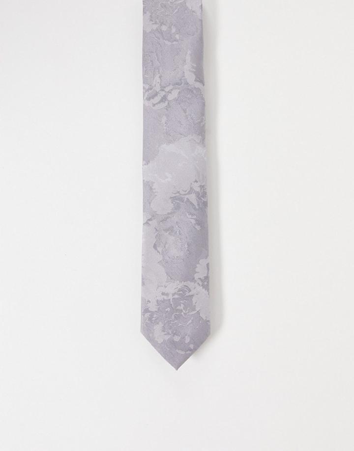 Asos Design Slim Tie Silver Floral Design