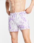 Asos Design Swim Shorts With Purple Tie Dye Print In Super Short Length-multi