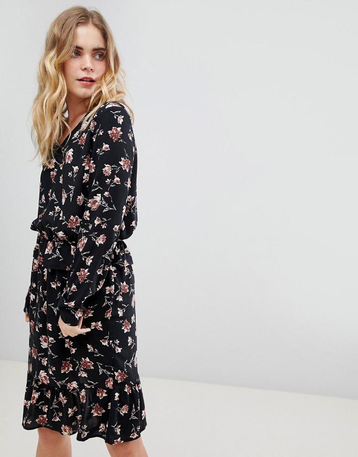 Ichi Frill Hem Floral Dress-multi