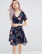 Yumi Tea Dress In Floral Lace Tie Back Dress - Navy