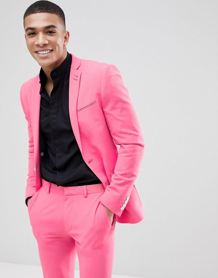 Asos Design Super Skinny Suit Jacket In Pink Lemonade - Pink