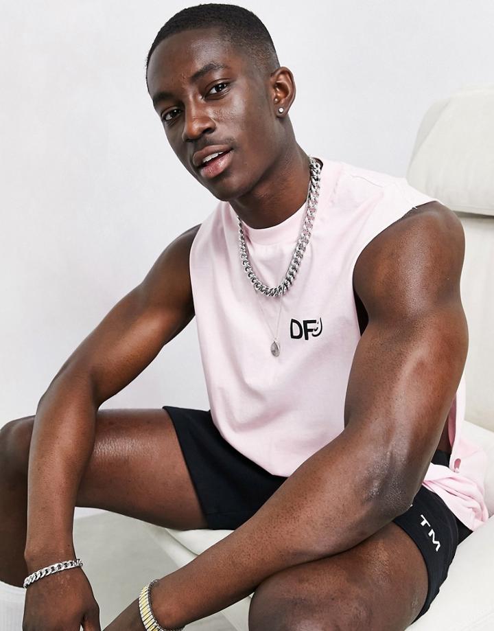 Asos Dark Future Relaxed Drop Arm Tank In Pink With Logo Print