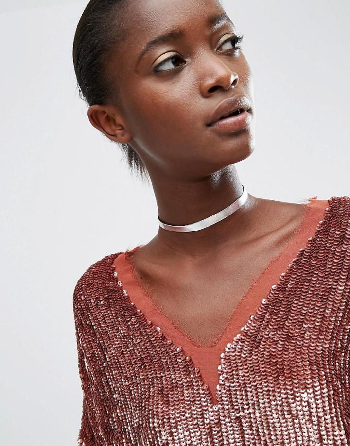 Asos Mini Sleek Choker Necklace - Silver