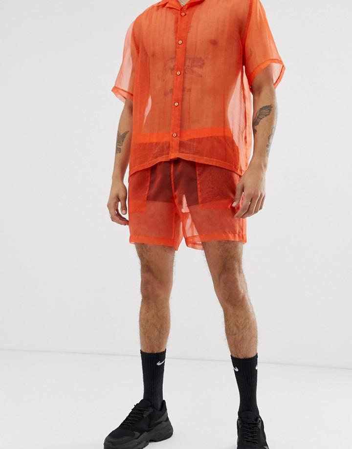 Asos Design Festival Two-piece Shorter Shorts In Sheer Orange Organza