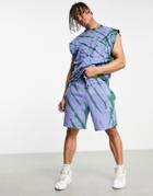 Asos Design Relaxed Short In Blue & Green Tie Dye - Part Of A Set-multi
