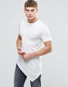 Asos Super Longline Muscle T-shirt With Asymmetric Hem - Off White