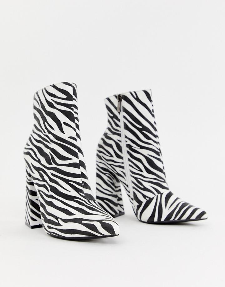 Boohoo Heeled Ankle Boots In Zebra - Multi