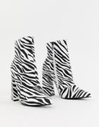 Boohoo Heeled Ankle Boots In Zebra - Multi