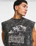 Night Addict Printed Tank Top In Acid Wash-grey