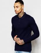 Asos Extreme Muscle Long Sleeve Waffle Polo In Navy - Navy