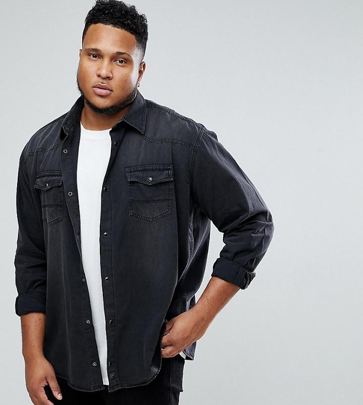 Replika Plus Regular Fit Denim Shirt In Black - Black