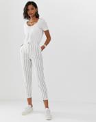 Asos Design Striped Linen Slim Cigarette Pants-multi