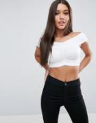 Asos Top In Crop With Off Shoulder And Ruched Detail - White