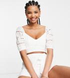 Parisian Tall Eyelet Crop Top In White - Part Of A Set