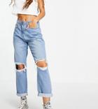 Parisian Petite Ripped Mom Jeans In Blue-blues