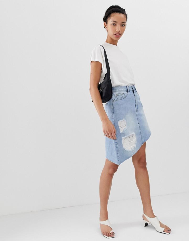 Dr Denim Asymmetric Raw Hem Denim Skirt-blue