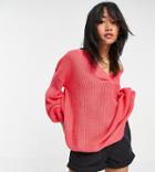 Threadbare Petite Adeline Oversized V Neck Sweater Dress In Pink