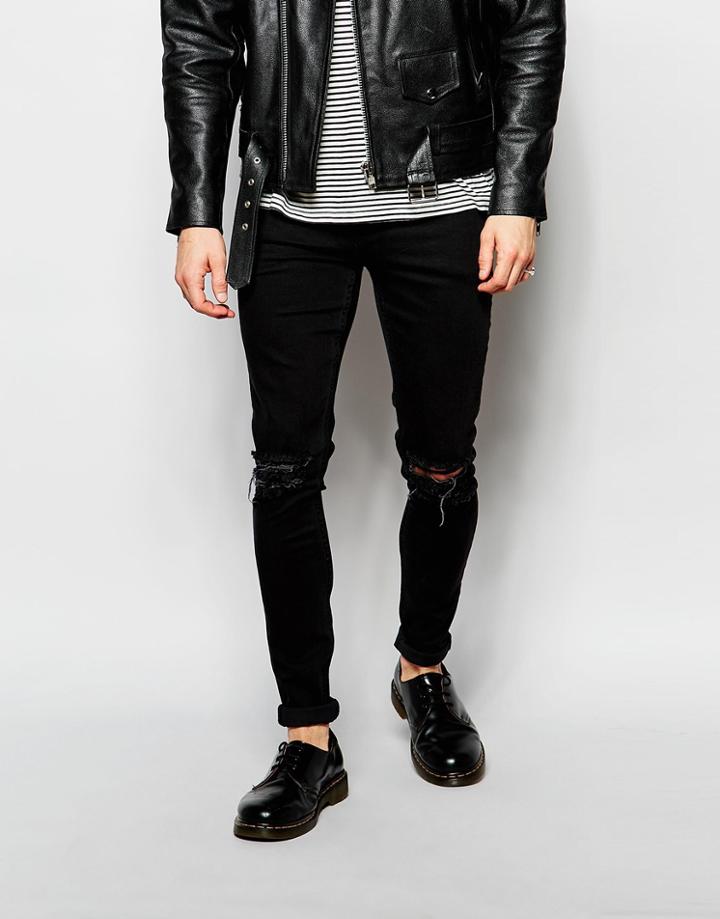 Hoxton Denim Spray On Jean Off Black Ripped Knee - Gray