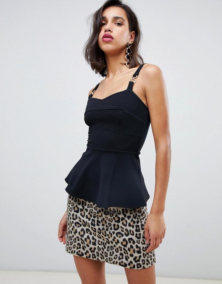 River Island Cami Top With Peplum Hem In Black