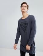 Asos Super Longline Long Sleeve T-shirt With Triangle Print - Gray