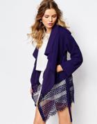 Darccy Wrap Waterfall Trench With Lace Hem - Blue