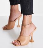 Public Desire Wide Fit Flame Heeled Mules In Beige Patent-neutral
